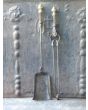Groot Antiek Engels Haardstel van Gepolijst staal, Gepolijst messing 