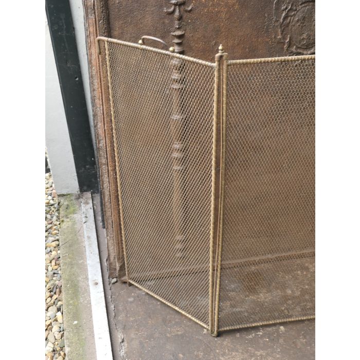 Groot Antiek Frans Vonkenscherm van Messing, IJzergaas, IJzer 