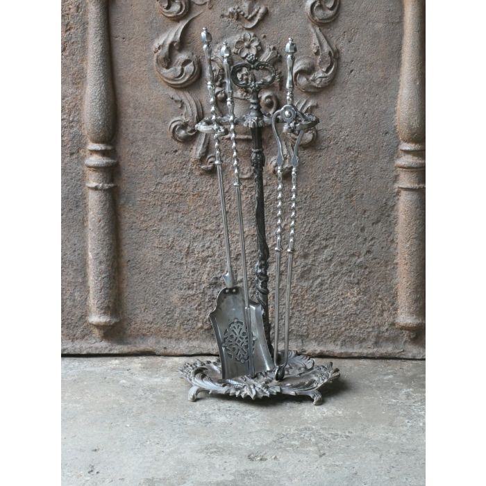 Antiek Engels Haardstel van Gietijzer, Gepolijst staal 
