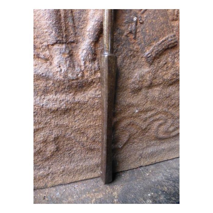 Antieke Engelse Kachelpook van Smeedijzer, Gepolijst messing 