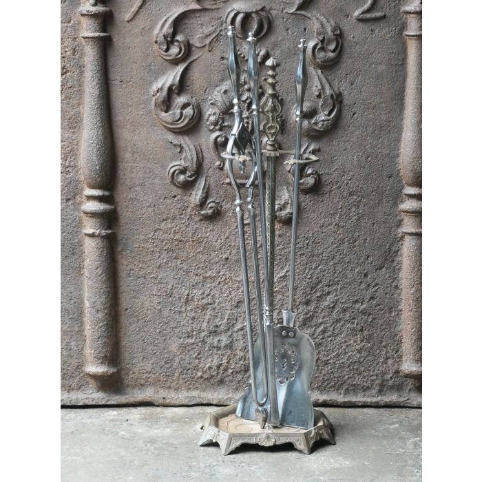 Antiek Engels Haardstel van Gietijzer, Smeedijzer, Gepolijst staal 
