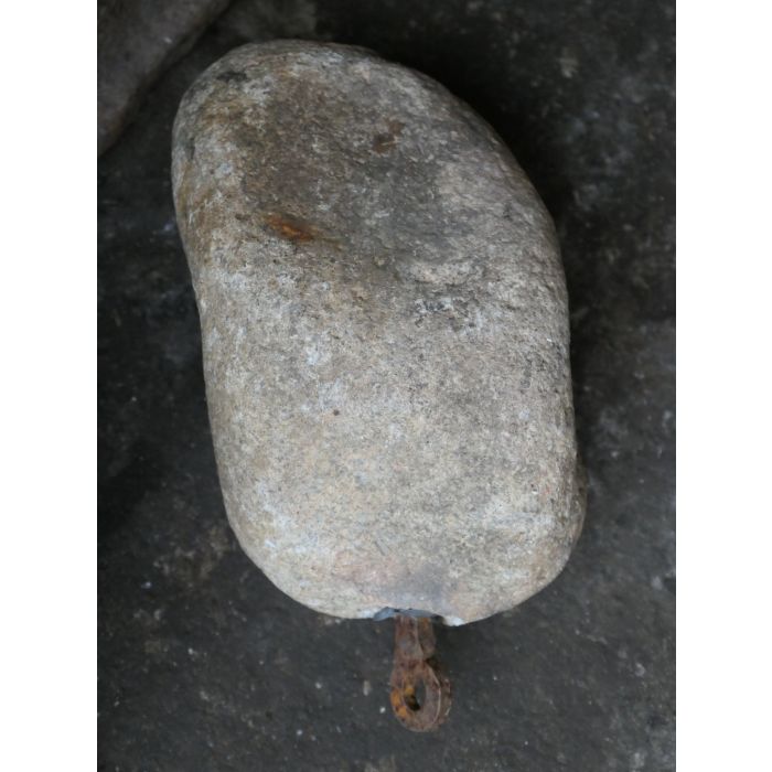 Antiek Gewicht-Aangedreven Draaispit van Smeedijzer, Hout, Steen, Touw 
