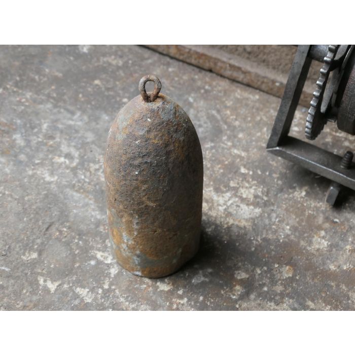 Antiek Gewicht-Aangedreven Draaispit van Smeedijzer, Hout, Lood 
