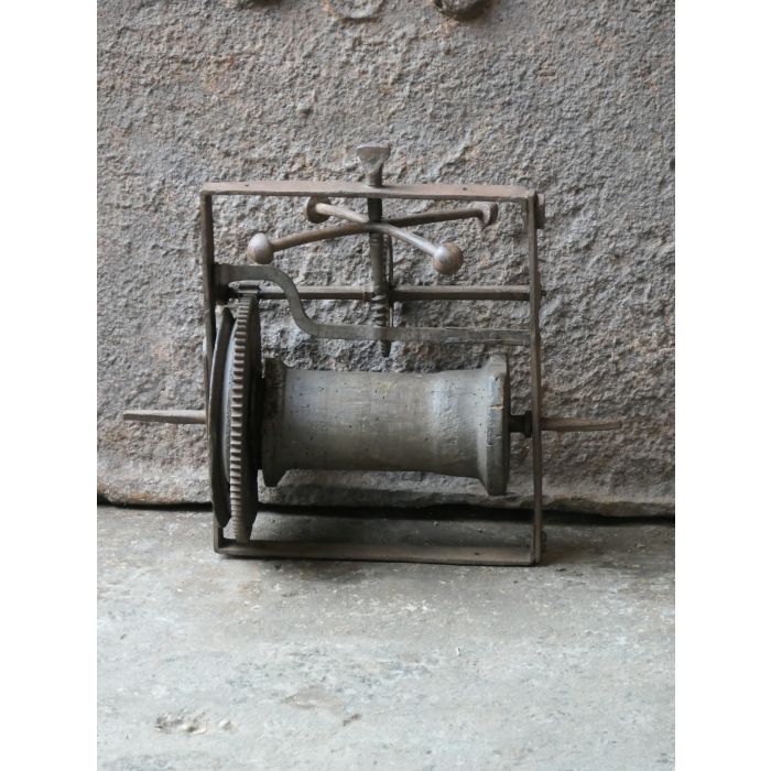 Antiek Gewicht-Aangedreven Draaispit van Smeedijzer, Hout 