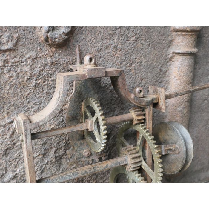 Antiek Gewicht-Aangedreven Draaispit van Smeedijzer, Messing, Hout, Touw, Lood 